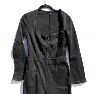Women’s We The Free Karly Long-Sleeve Flared Denim Jumpsuit w/Cutout Black, Med